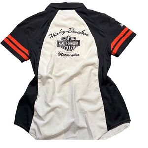Harley Davidson Womens Performance Colorblock Snap Shirt Black White Orange M